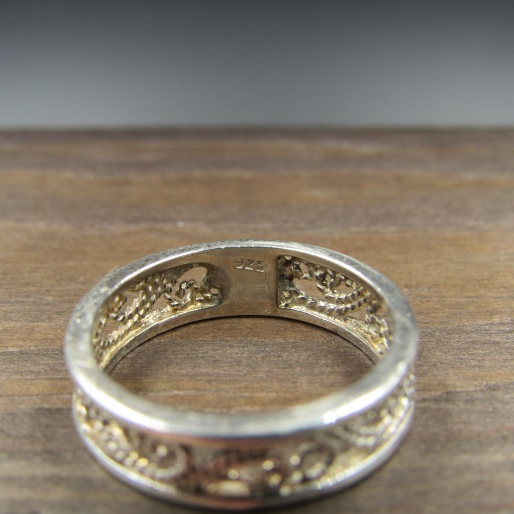 Size 5 Sterling Silver Light Filigree Style Band - Picture 4 of 7